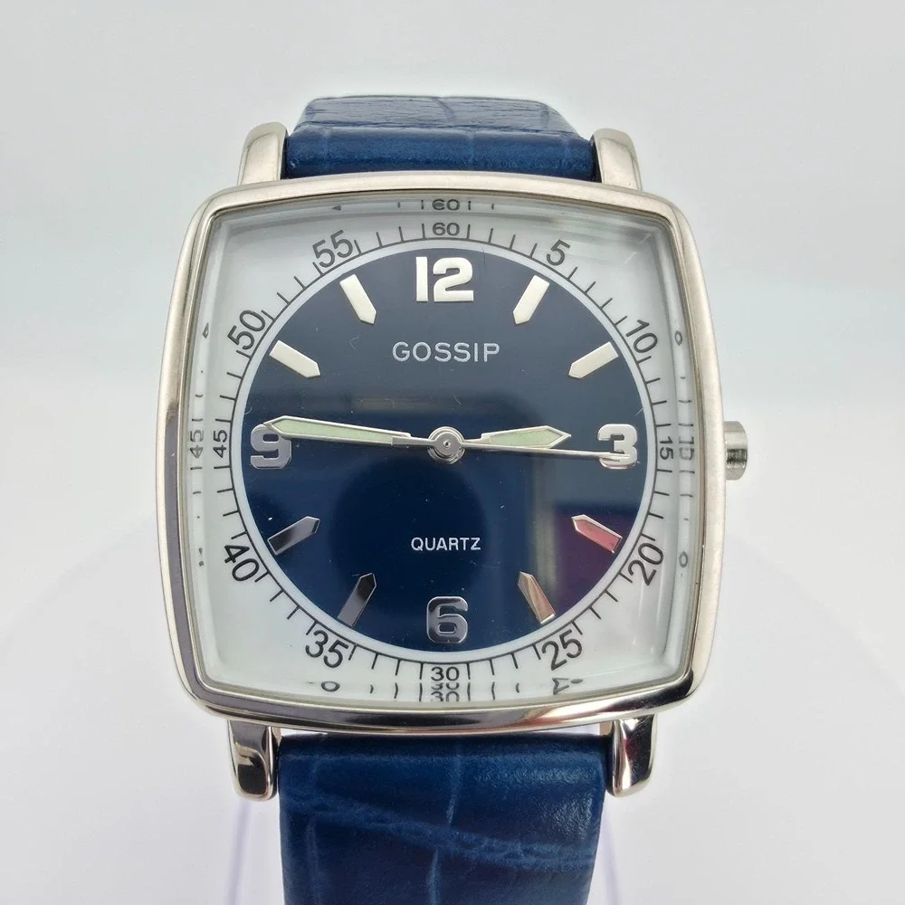 GOSSIP Ladies Quartz Watch Blue Dial & Crocodile Leather Strap Silver Tone 8
